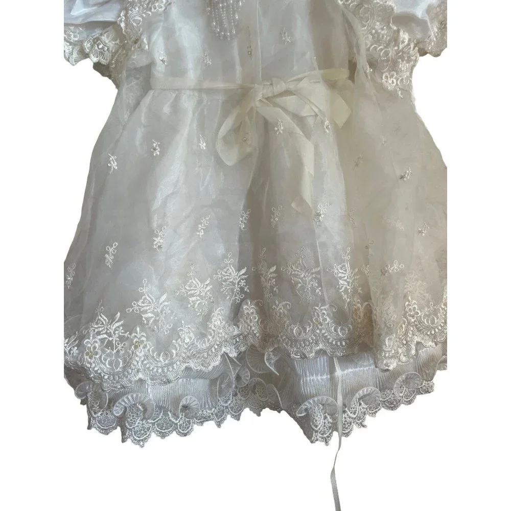 Baptism Christening Baby Girl Dress Newborn Size 0 Vintage Victorian White Bapti - Picture 10 of 12